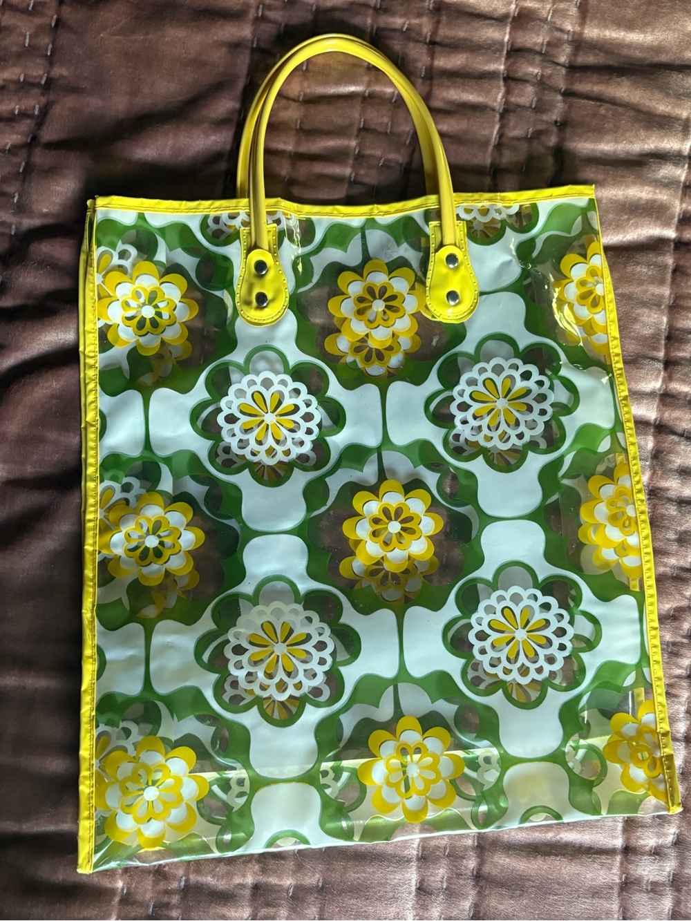 Vintage 1970’s Vinyl flower power Floral Clear Tote Bag